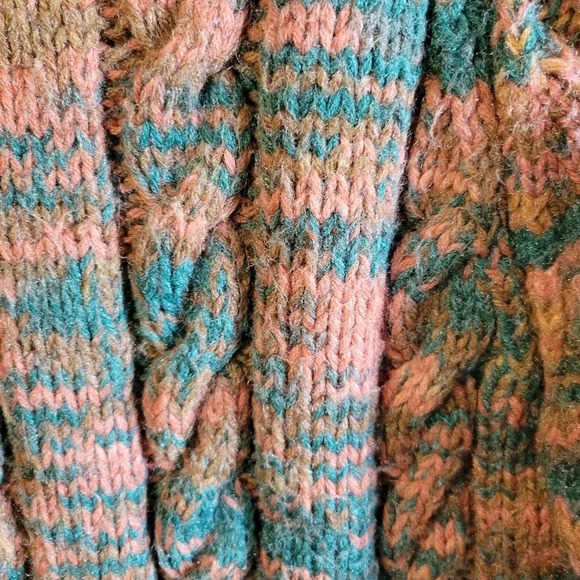 Vintage Handmade Sweater Cable Cardigan Orange  Green Brown Zipper - Picture 5 of 7